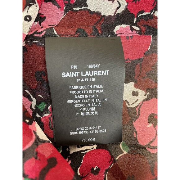 Saint Laurent Paris Poppy-Print Red Silk Blouse Size Small-Med F36 - Picture 6 of 8